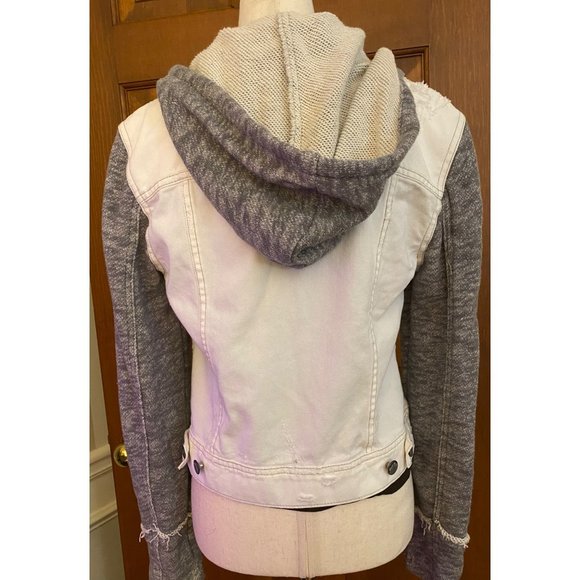 Free People Distressed Denim Jacket Women Small French Terry Removeable Hoodie - Picture 4 of 16